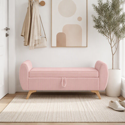 Banc rembourré en velours côtelé avec rangement 57 po