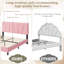 Cadre de lit plateforme rembourré avec tête de lit réglable sur 3 niveaux, revêtement en flanelle rose, sommier à lattes en bois robuste, silencieux, sans sommier tapissier, montage facile - Flanelle rose - 140 cm