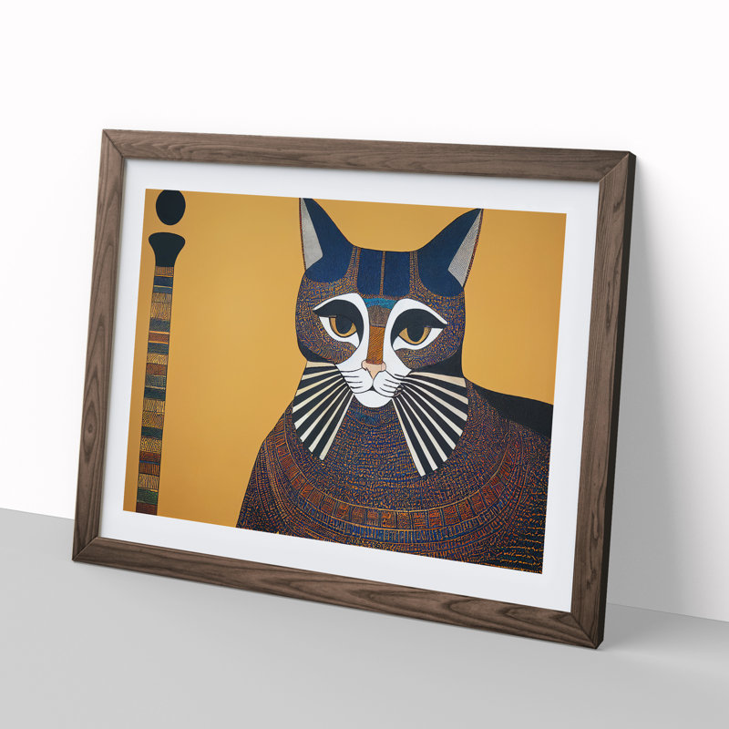Egyptian Cat - Single Picture Frame Painting, 25cm H x 34cm W x 2cm D, Walnut