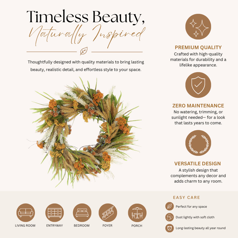 24" Wheat and Lucky Berry Fall Wreath