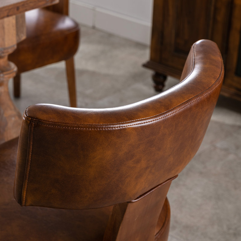 Brown Faux Leather Upholstered Dining Chairs with Wood Frame, Set of 2