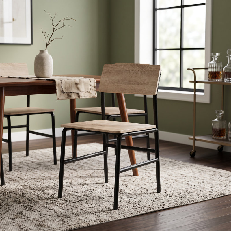 Ensemble de 4 chaises de salle à manger industrielles en acier inoxydable noir et naturel, hauteur 81 cm (32 po).