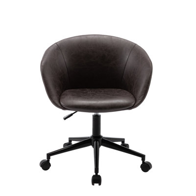 Modern Curved Back Barrel Office Chair - Distressed Black Faux Leather by Ebern Designs
