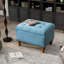 Repose-pieds carré revêtu de velours avec espace de rangement, charnières de soutien dissimulées avec plateau facile à ouvrir, garniture de rivets (bleu clair)-349938216