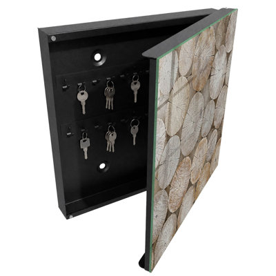 Key cabinet, Opens to the left, 30x30x5, White, Cut tree trunks create a harmonious pattern, 