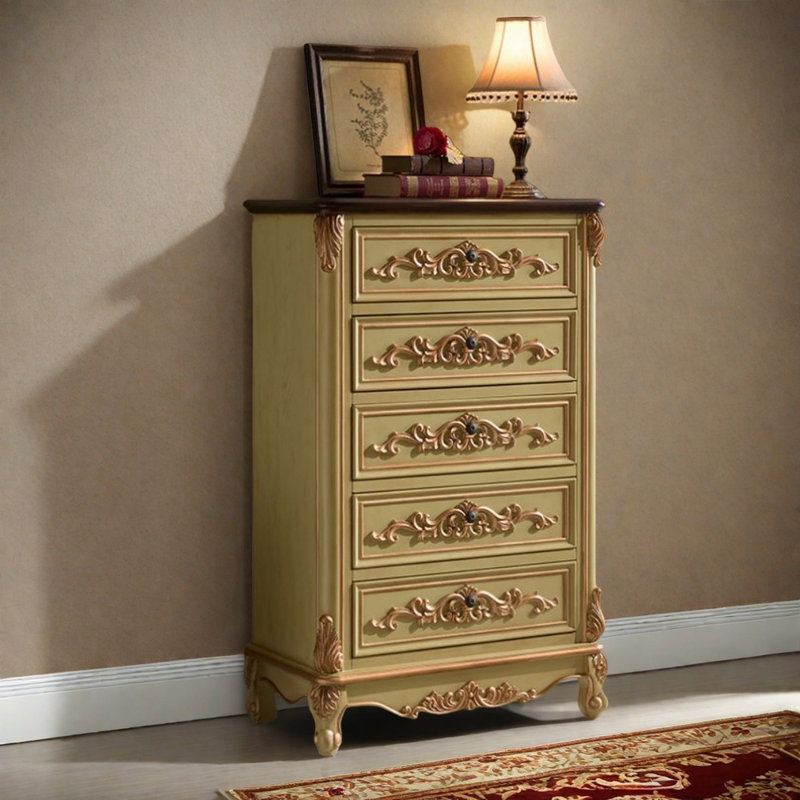 Commodes décoratives rétro en bois patiné, Brun / doré