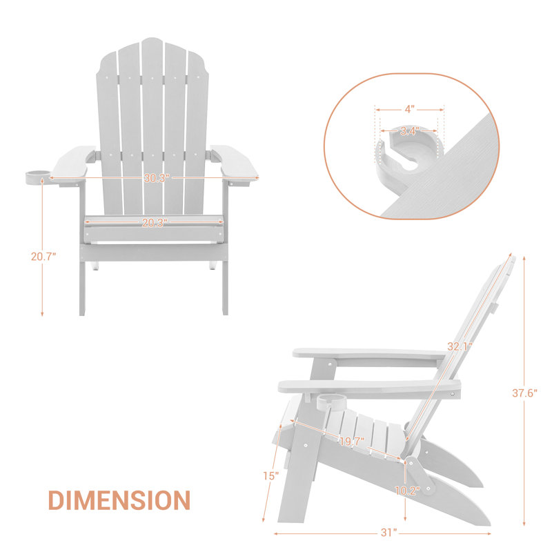 Chaise Adirondack pliante en plastique Sheredan, Blanc