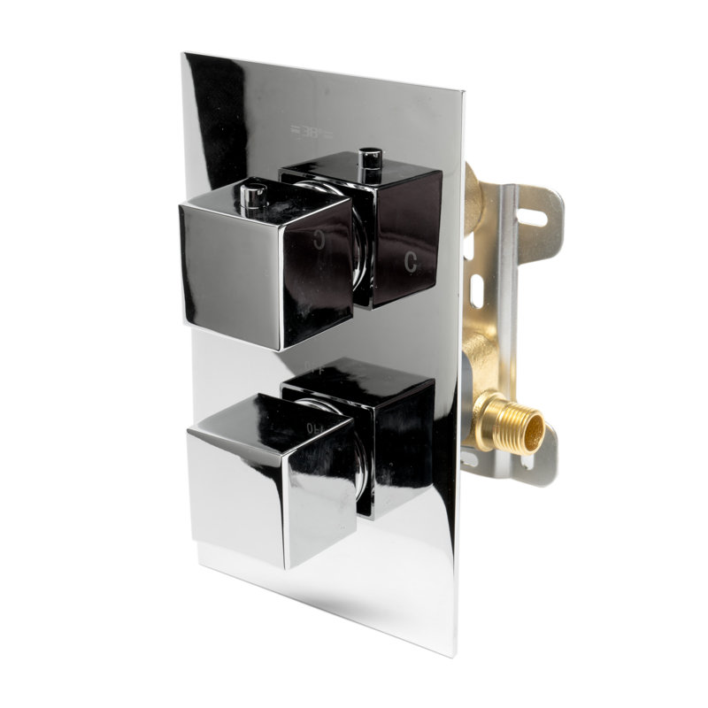 Mélangeur de douche thermostatique 1 bouton carré, Chrome poli