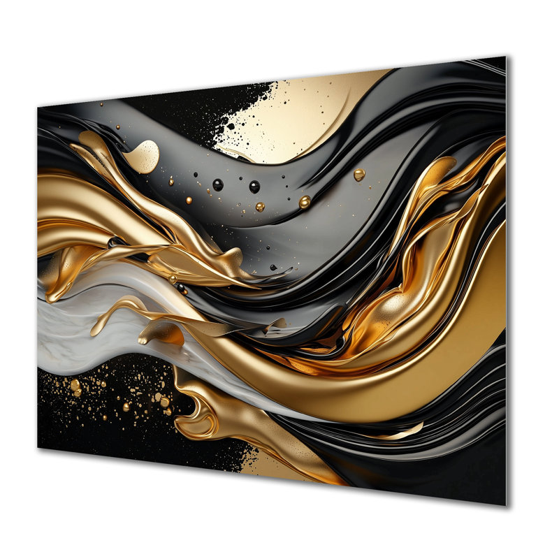 Fractal Waves Of Dark Golden Fusion I - Abstract Metal Wall Decor, Waves Metal Print, 34" H x 44" W x 0.84" D