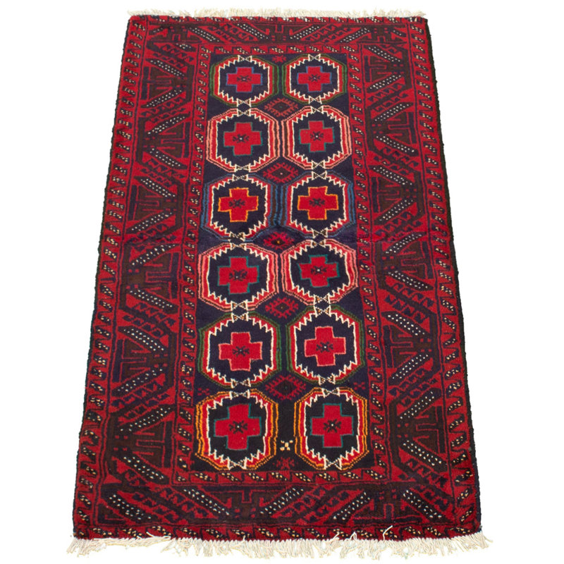 Tapis décoratif en laine de conception unique noué à la main New Age de 3 pi 2 po x 5 pi 10 po en rouge