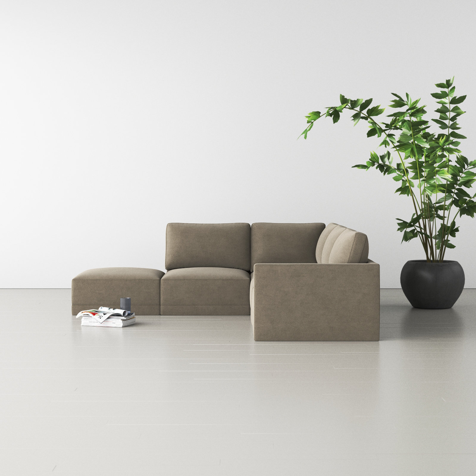 Deirdre Modular Upholstered Reversible Chaise L-Sectional, Taupe