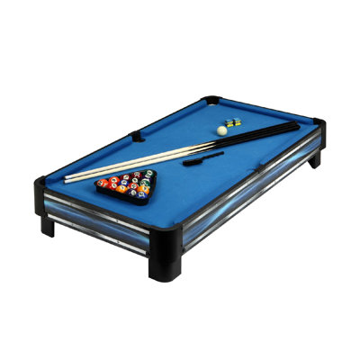 40" Pool Table Tabletop Set For Game, Compact Blue, With Cue Sticks, Ball Kit, Triangle, Chalk & Brush