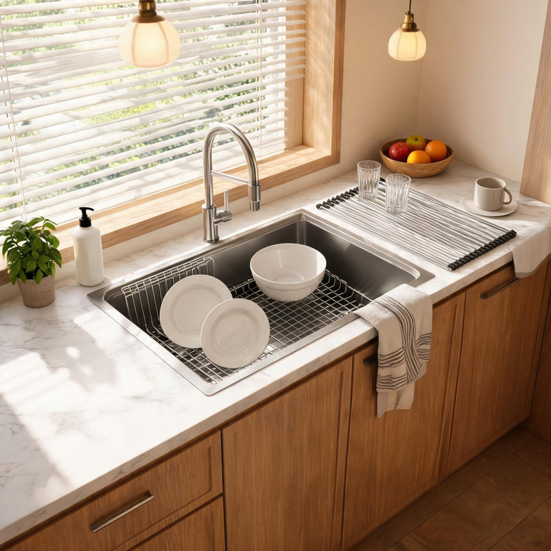 30 inch x 19 inch x 9 inch Brushed Nickel Stainless Steel Undermount Kitchen Sink with Deep Single Bowl