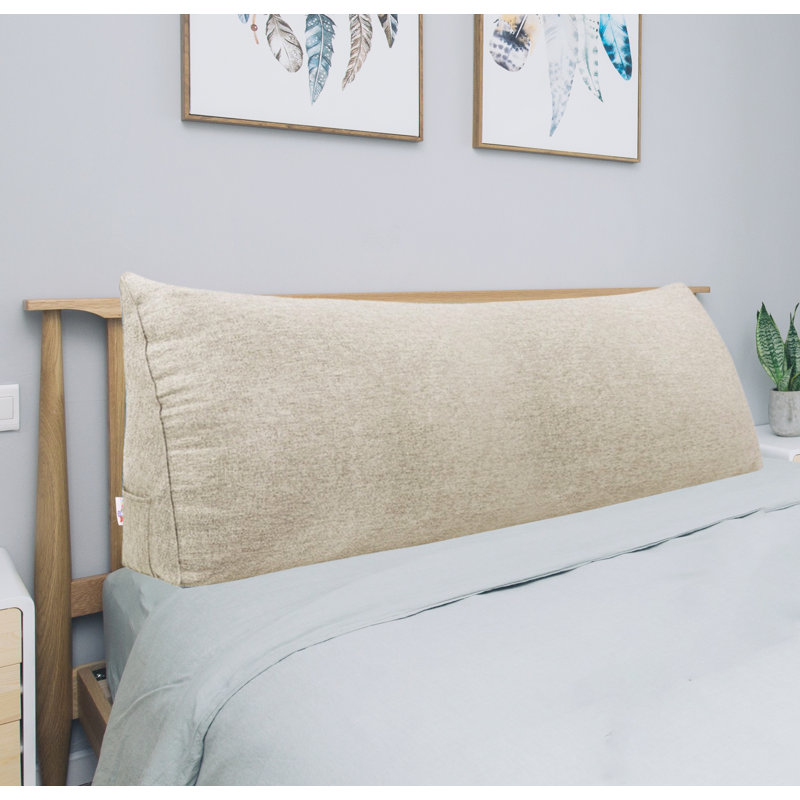 Sit-up Back Comfort Linen-look Textured Ivory Bed Rest Headboard Wedge Reading Pillow Back Support, 20" x 76"