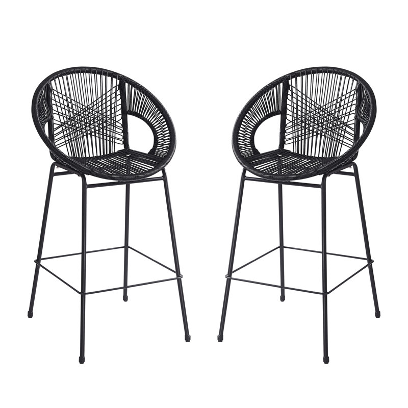 Ensemble de 2 tabourets de bar d'extérieur en osier, Noir, noir, noir, noir