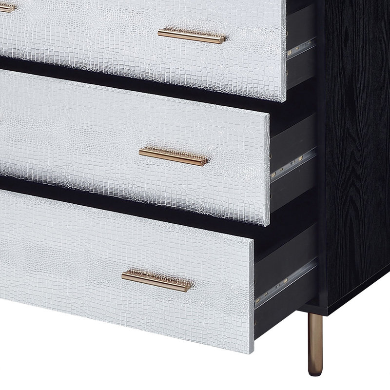 Commode Myles à finition noire, argentée et dorée