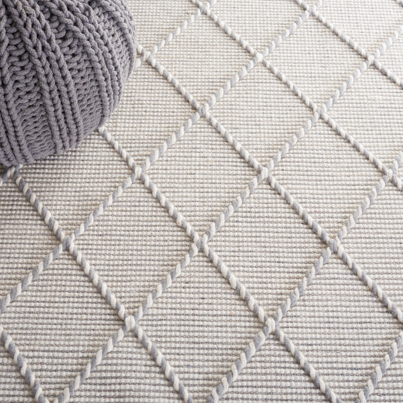 Tapis géométrique fait à la main Dessiree ivoire / gris, Rectangle 6 pi x 9 pi