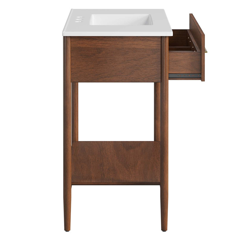 Modway Zaire 36'' Single Bathroom Vanity with Ceramic Top, Walnut, White