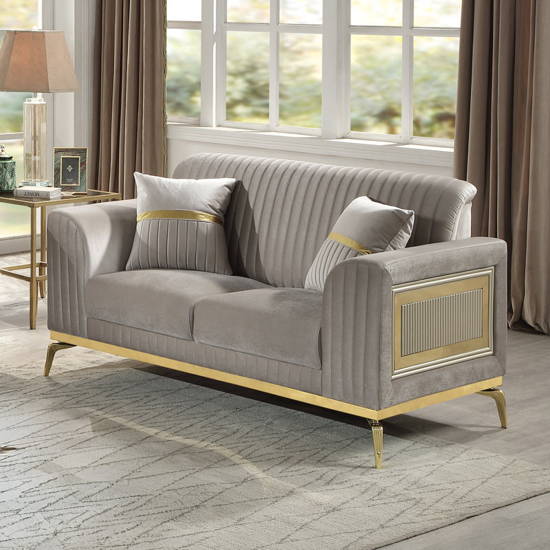 Duplessis 2PC Living Room Set Taupe, Gray, 2 Pieces: Loveseat, Sofa