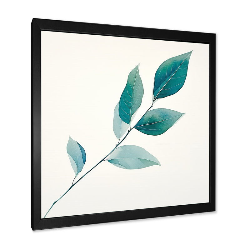 «Teal Tranquility Leaf Expression» sur toile, Cadre simple noir, H 16 po x l 16 po x P 1 po