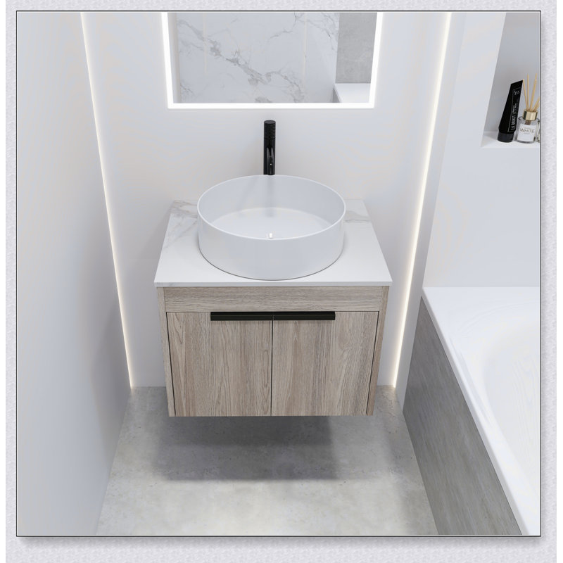 Ensemble de meuble-lavabo mural 24 po avec lavabo en céramique Modern Design
