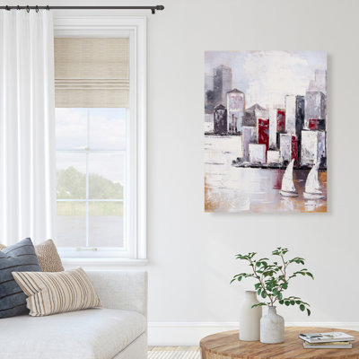 Sailboats and Urban City - Gray Modern Canvas Home Decor