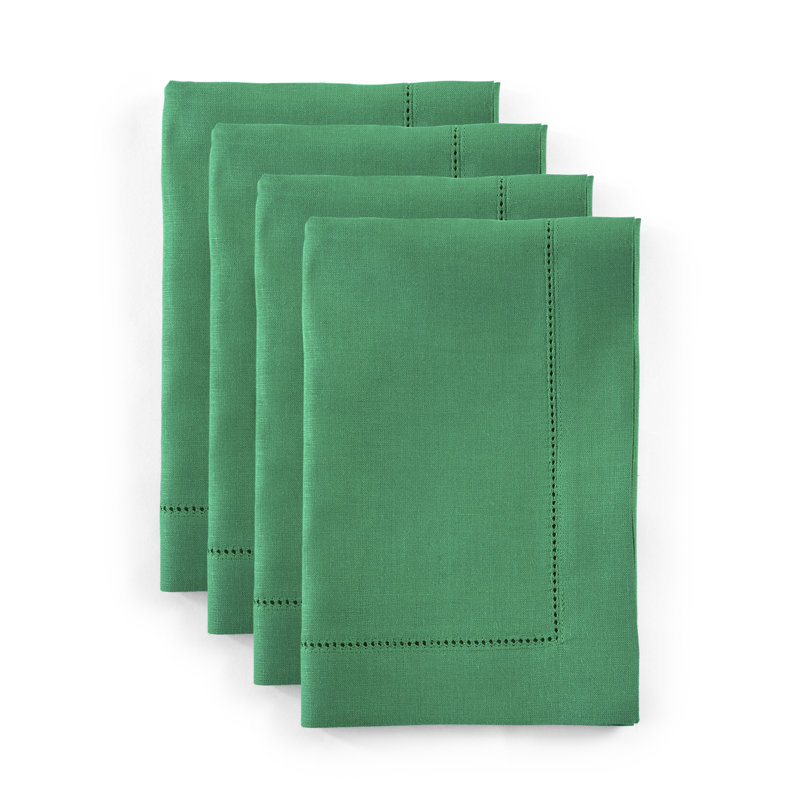 100% Pure Linen Hemstitch Dinner Napkins - Classic Hemstitch, Emerald