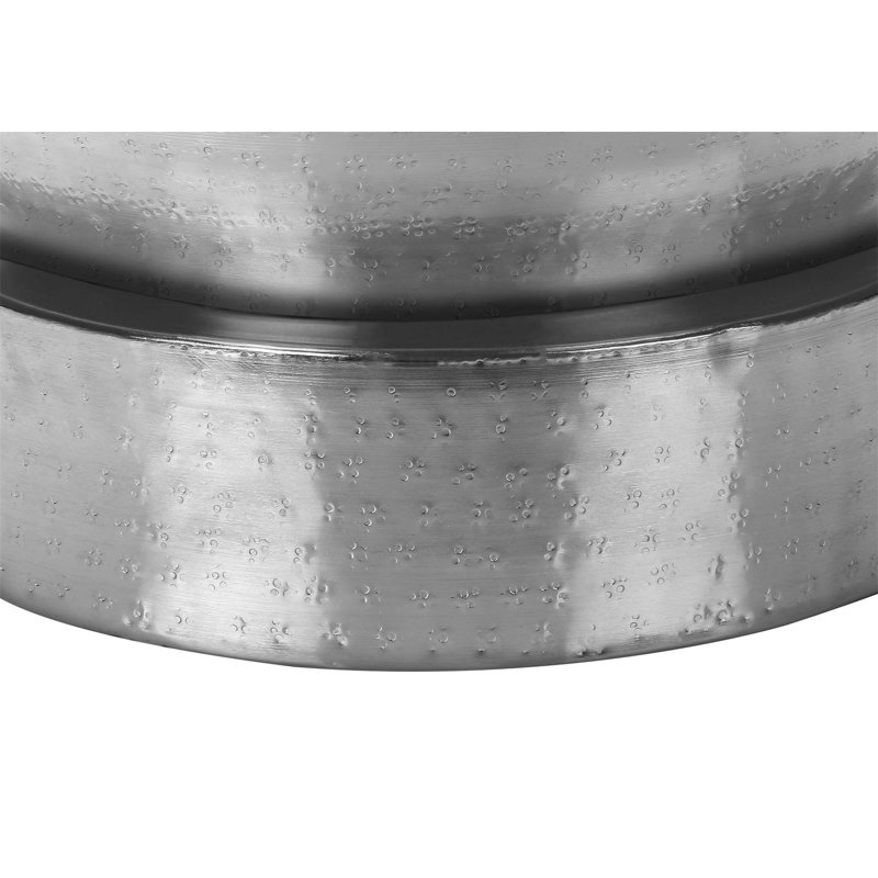 Contemporary Chrome Metal Drum Accent Table For Living Room And Bedroom, Versatile And Stylish Side Or End Table, Chrome