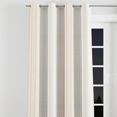 Modern Blackout Curtains - Striped Beige And White Champagne Lines Grommet Curtain - 1 Panel