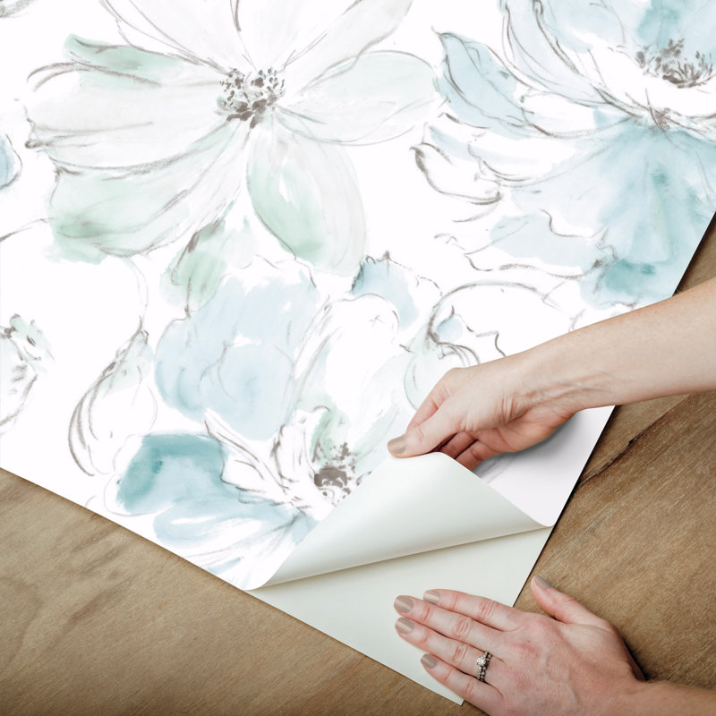Floral Peel & Stick Wallpaper Roll, Mineral Green
