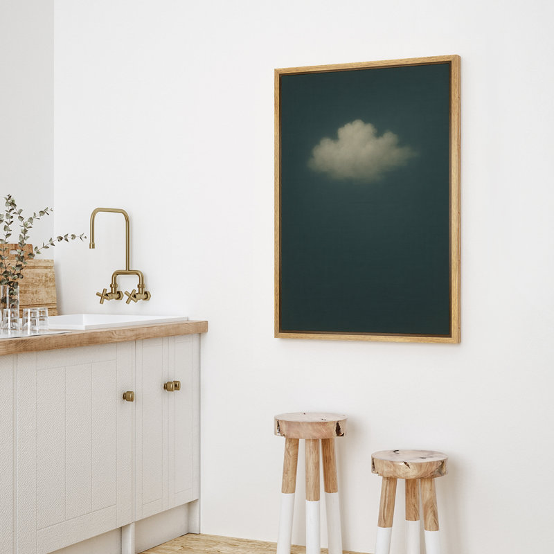 Art mural sur toile encadré à nuage unique sur ciel foncé - Atmosphère minimaliste surréelle pour le bureau ou le vestibule - Décoration moderne
