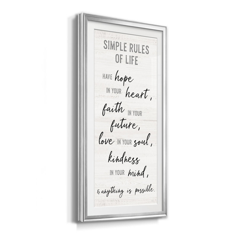 Simple Rules Of Life - Impression, Argent, H 14,5 po x l 26,5 po x P 1,5 po
