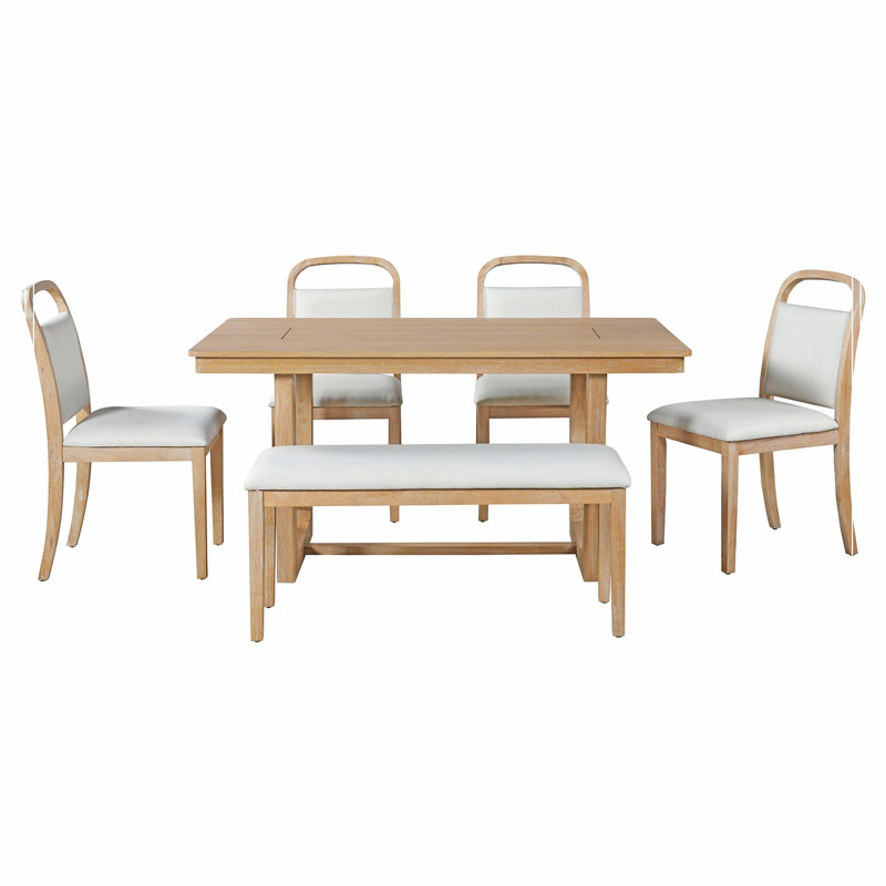6 pièces Eastover avec 4 chaises rembourrées et 1 banc, Naturel