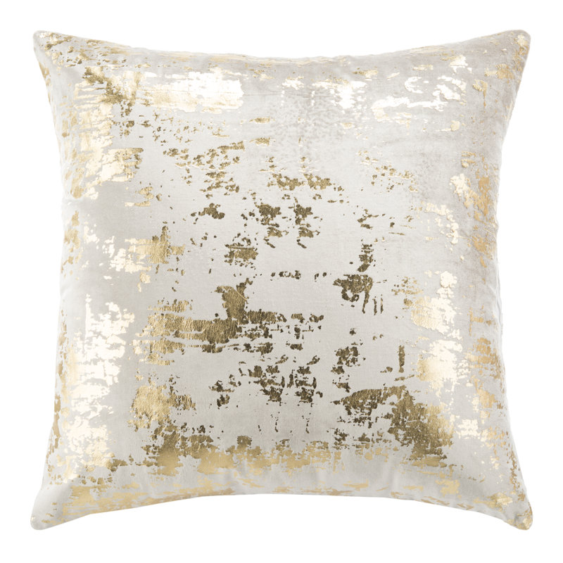 Abstract Cotton Blend Reversible Throw Pillow, Beige/Gold, 18" x 18"