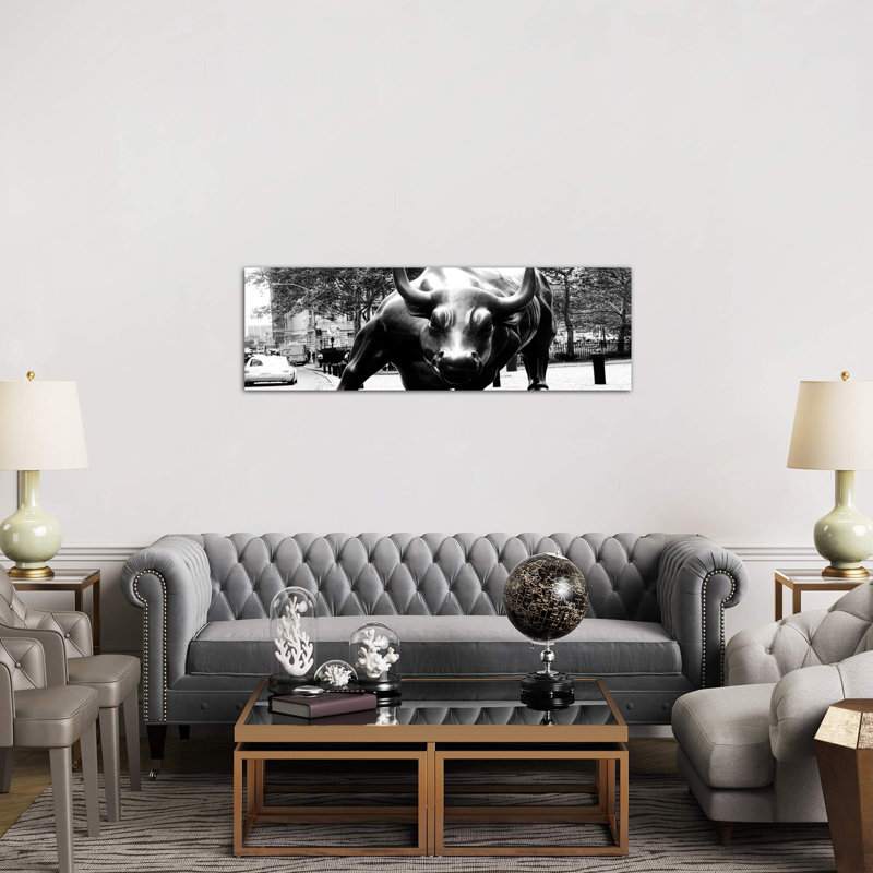 Wall Street Bull Close-up - Panoramic Print on Canvas, 30.48 cm H x 91.44 cm W x 1.91 cm D, No Frame