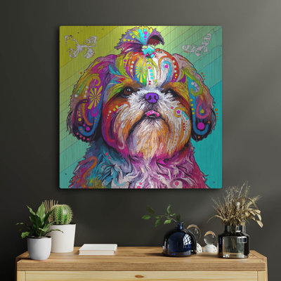 «Rainbow Shih Tzu» par Dean Russo, art mural en métal