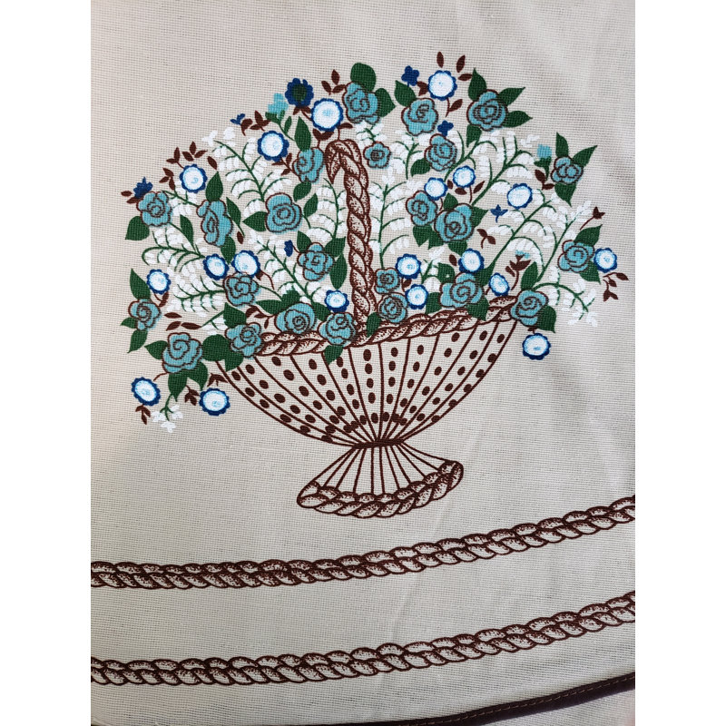 61" Round Brown Tablecloth Vintage Printed Flower Pattern Decorative Washable Table Cloth Dinner Kitchen Home Decor