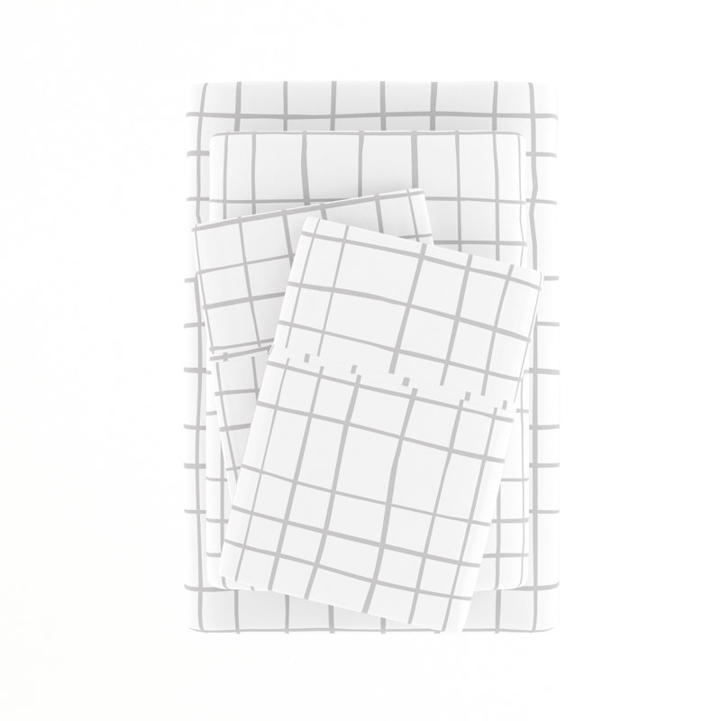Full Gray and White Crossroad Pattern Microfiber Sheet Set