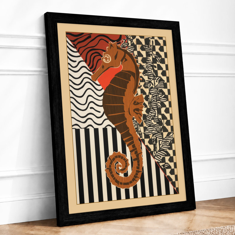Patterned Seahorse Boho - Framed Print, A4 - 29.7 x 21.0 cm, Black