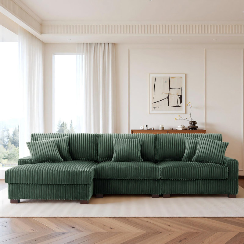 3 Seater Sectional, Green Polyester/Foam Padding