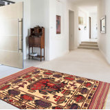 Tapis décoratif beige en laine noué à la main de conception unique 4 pi 2 po x 6 pi 1 po Brannonii