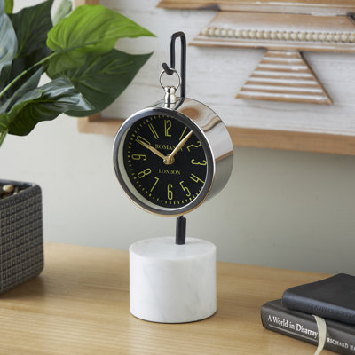 Horloge de table suspendue Cole and Gray en acier inoxydable avec support noir et blanc