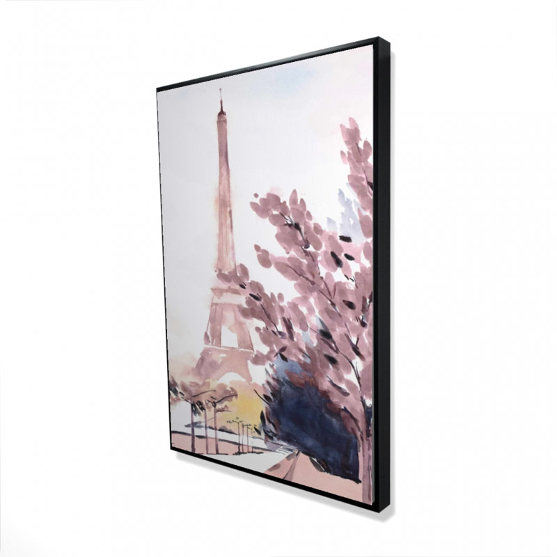 Scène Paris et Eiffel - Toile encadrée bleue pour la décoration intérieure, H 37,25 po x l 25,25 po