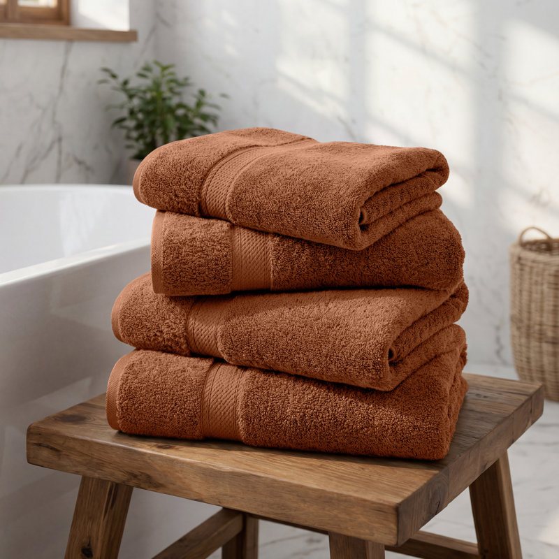 Serviette de bain de luxe en coton égyptien Donald, Rouille