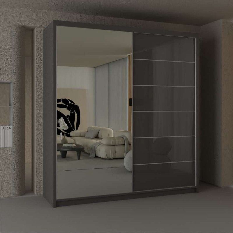 Calvero 2 Door Manufactured Wood Wardrobe, Grey, 200cm H x 180cm W x 62cm D