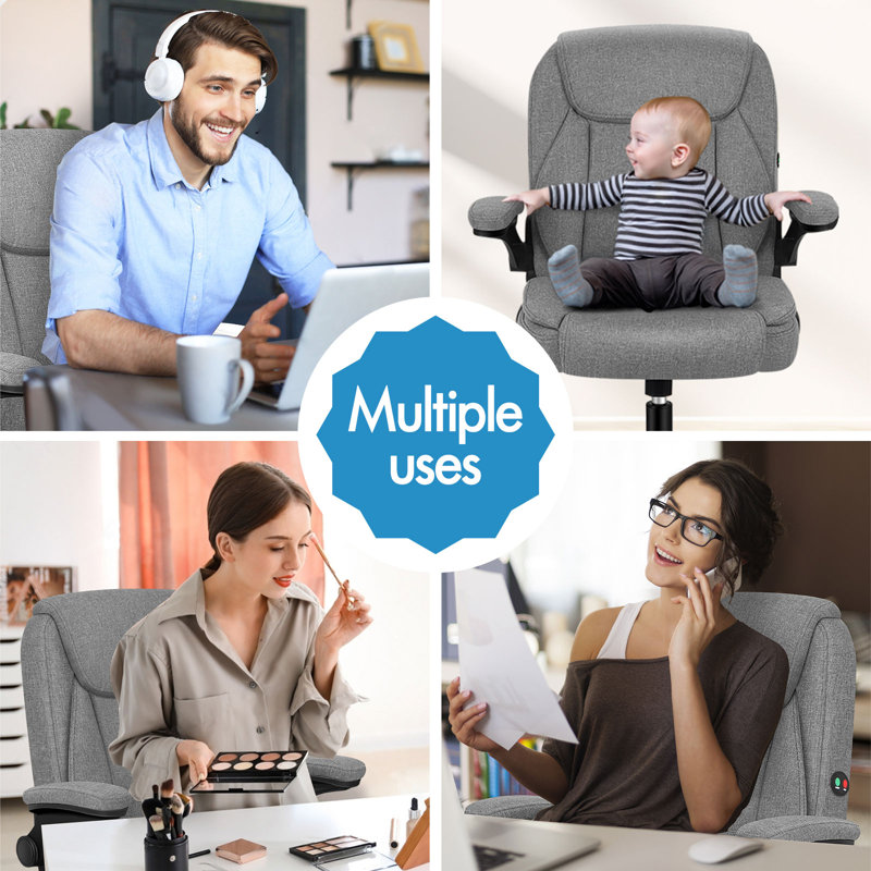 Office Chair, Gray, 53 cm H, Fabric