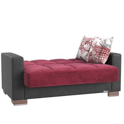 Upholstered Storage - Burgundy Microfiber. Easily Convert To Sleeper. Quality Built In Turkey. Suited For Restricted Spaces. 600 Lbs Load Capacity. Comfortable Thick Seating Cushions. Spot Clean