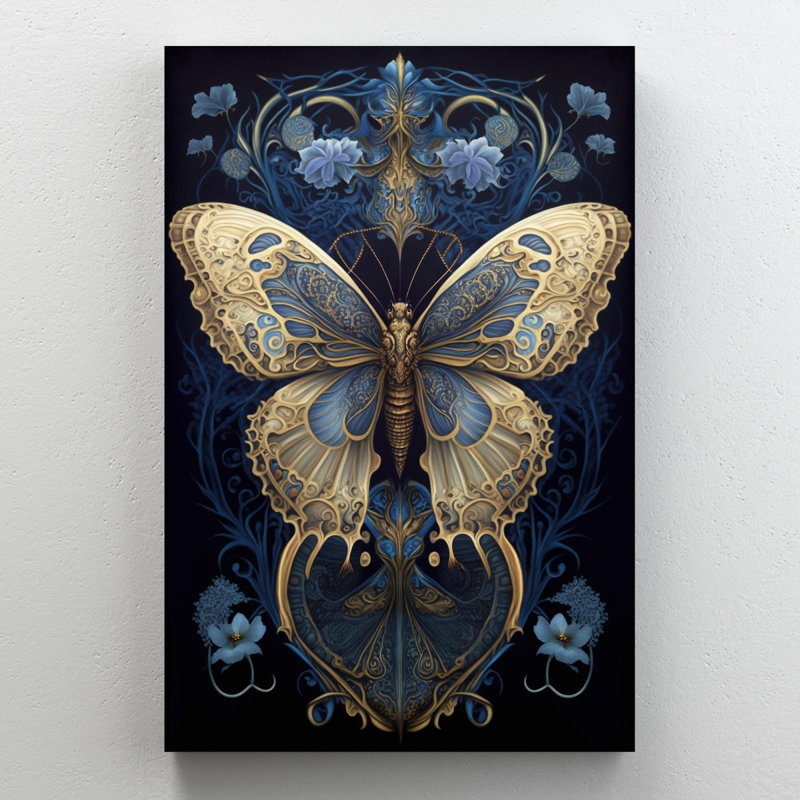 Orchidées et papillons, impression sur toile tendue, H 36 po x L 24 po x l 1,25 po
