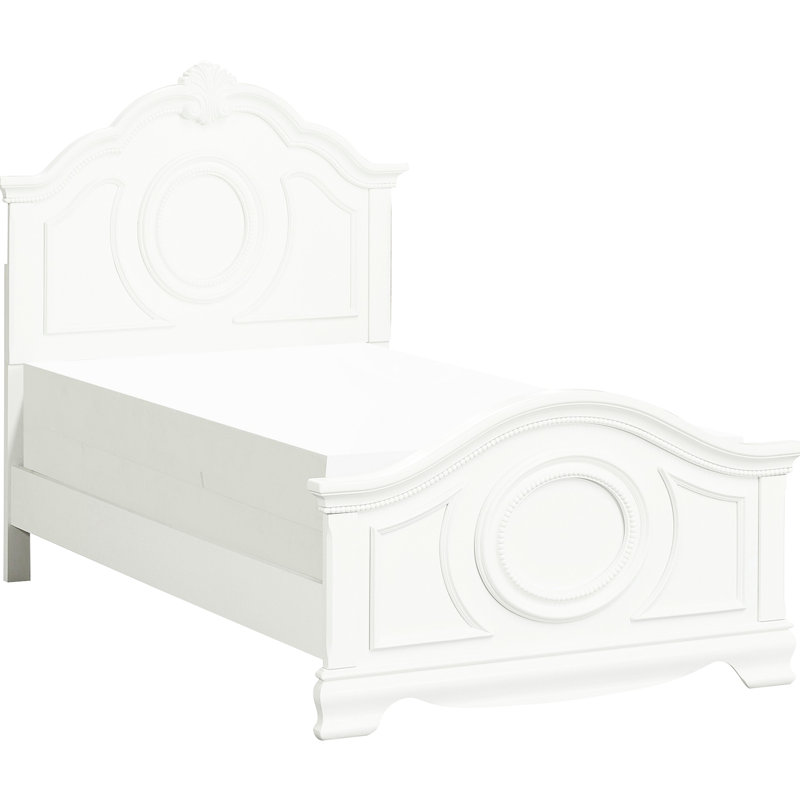 Lit traditionnel traditionnel en blanc, bois et d'ingénierie pour chambre à coucher, avec tête de lit et rails de style chambre à coucher