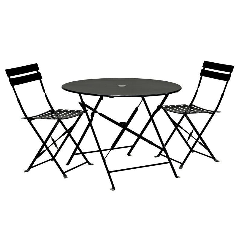 Elegant Black 30" Round Bistro Set with Built-In Umbrella Hole, Black
